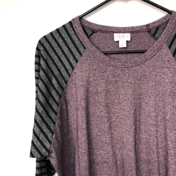 LuLaRoe Classic Burgundy Striped Gray Black Tee - Picture 2 of 6